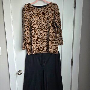 Cynthia Rowley Leopard Sweater/Ann Taylor Wide Leg Pants
